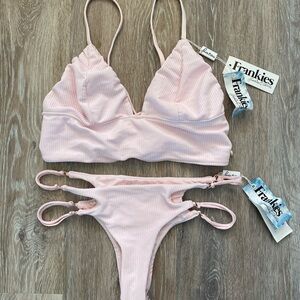 Frankie’s Bikinis Paige Ribbed top and bottom cheeky Rose Water